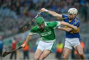 15 February 2015; Mark O'Dwyer, Kilburn Gaels, in action against Eoghan O'Neill, O'Donovan Rossa. AIB GAA Hurling All-Ireland Intermediate Club Championship Final, O'Donovan Rossa v Kilburn Gaels, Croke Park, Dublin. Picture credit: Oliver McVeigh / SPORTSFILE