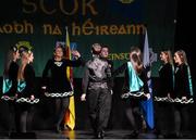 14 February 2015; The Watty Graham’s, Glen, Co. Derry, team of Jack Gunning, Katie McNally, Caoimhe McLaughlin, Jack McGilligan, Maebh McGirr, Katie Strahern, Ciarrai Convey and Claire Gunning, competing in the Figure Dancing competition during the All-Ireland Scór na nÓg Championship Finals 2015. Citywest Hotel, Saggart, Co. Dublin. Picture credit: Pat Murphy / SPORTSFILE