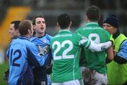 9 December 2007; Players from both Tyrrelspass and Moorefield clash at the end of the game. AIB Leinster Club Football Championship Semi-Final, Tyrrelspass, Co. Westmeath v Moorefield, Co. Kildare, Cusack Park, Mullingar, Co. Westmeath. Picture credit: David Maher / SPORTSFILE