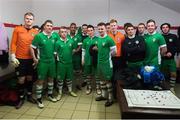 16 February 2015; Cabinteely FC players in their dressing room before the start of the game. Pre-Season Friendly, St. Patrick's Athletic v Cabinteely FC, Richmond Park, Dublin. Picture credit: David Maher / SPORTSFILE