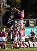 21 February 2015; John Dever, Terenure College, contests a lineout with Ben Reilly, Clontarf. Ulster Bank League Division 1A, Clontarf v Terenure College, Castle Avenue, Clontarf, Co. Dublin. Picture credit: Cody Glenn / SPORTSFILE