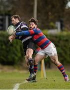 21 February 2015; Ian Hanly, Terenure College, is tackled by Michael McGrath, Clontarf. Ulster Bank League Division 1A, Clontarf v Terenure College, Castle Avenue, Clontarf, Co. Dublin. Picture credit: Cody Glenn / SPORTSFILE