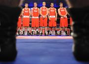 11 January 2008; Red corner boxers, from left, Ross Hickey, Grangecon, John Joe Nevin, Cavan, Roy Sheehan, St. Michael's, Athy, Darren Sutherland, St. Saviours OBA, Dublin, and Kenneth Egan, Neilstown, Dublin, line up ahead of the nights boxing. National Senior Boxing Championship Finals, National Boxing Stadium, South Circular Road, Dublin. Picture credit; Stephen McCarthy / SPORTSFILE