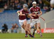 22 February 2015; David Collins, Galway, supported by team-mate Gearóid McInerney, in action against Jason Forde, Tipperary. Allianz Hurling League, Division 1A, Round 2, Tipperary v Galway. Semple Stadium, Thurles, Co. Tipperary. Picture credit: Piaras Ó Mídheach / SPORTSFILE