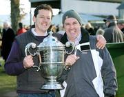 24 January 2008; Winning owners Thomas O'Leary, left, trainer and joint owner, and John O'Donohue celebrate with the Thyestes Trophy after Priests Leap won the Ellen Construction Thyestes Handicap Steeplechase. Gowran Park, Co. Kilkenny. Picture credit: Matt Browne / SPORTSFILE