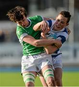 26 February 2015; David Colgan, Blackrock College, is tackled by Colm Kirby O'Briain, Gonzaga College. Bank of Ireland Leinster Schools Junior Cup, Quarter-Final, in association with Beauchamps Solicitors, Blackrock College v Gonzaga College. Donnybrook Stadium, Donnybrook, Dublin. Picture credit: Piaras Ó Mídheach / SPORTSFILE