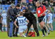 26 February 2015; Liam Turner, Blackrock College, is treated for an injury. Bank of Ireland Leinster Schools Junior Cup, Quarter-Final, in association with Beauchamps Solicitors, Blackrock College v Gonzaga College. Donnybrook Stadium, Donnybrook, Dublin. Picture credit: Piaras Ó Mídheach / SPORTSFILE