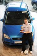 21 January 2008; PFAI/Ford Premier Division Player of the Year, Brian Shelley, after receiving his brand new Ford Focus car. Shelley, Drogheda United, has the use of the Ford Focus car for the year after winning the respective Ford/PFAI Award in November. Airside Ford, Airside Motor Park, Nevinstown, Swords, Dublin. Picture credit: Brian Lawless / SPORTSFILE