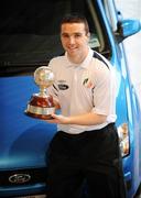 21 January 2008; PFAI/Ford Premier Division Player of the Year, Brian Shelley, after receiving his brand new Ford Focus car. Shelley, Drogheda United, has the use of the Ford Focus car for the year after winning the respective Ford/PFAI Award in November. Airside Ford, Airside Motor Park, Nevinstown, Swords, Dublin. Picture credit: Brian Lawless / SPORTSFILE