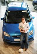 21 January 2008; PFAI/Ford First Division Player of the Year, Conor Gethins, after receiving his brand new Ford Focus car. Gethins, Finn Harps, has the use of the Ford Focus car for the year after winning the respective Ford/PFAI Award in November. Airside Ford, Airside Motor Park, Nevinstown, Swords, Dublin. Picture credit: Brian Lawless / SPORTSFILE