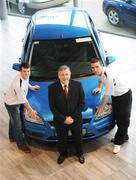21 January 2008; Pictured are PFAI/Ford Premier Division Player of the Year, Brian Shelley, right, and PFAI/Ford First Division Player of the Year, Conor Gethins, receiving their brand new Ford Focus cars from Ford’s Regional Manager Martin Canniffe. Shelley, Drogheda United and Gethins, Finn Harps, both have the use of the Ford Focus cars for the year after winning their respective Ford/PFAI Awards in November. Airside Ford, Airside Motor Park, Nevinstown, Swords, Dublin. Picture credit: Brian Lawless / SPORTSFILE