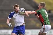 1 March 2015; Kieran Hughes, Monaghan, in action against Kevin Keane, Mayo. Allianz Football League, Division 1, Round 3, Mayo v Monaghan. Elverys MacHale Park, Castlebar, Co. Mayo. Picture credit: David Maher / SPORTSFILE