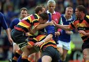 20 May 2000; Emmet Byrne of St Mary's is tackled by Philip Hamilton, left, and Colin McEntee of Lansdowne during the AIB All-Ireland League Final match between Lansdowne and St Mary's at Lansdowne Road in Dublin. Photo by Brendan Moran/Sportsfile