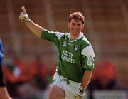 14 May 2000; Raymond Gallagher of Fermanagh celebrates after scoring his side's second goal during the Bank of Ireland Ulster Senior Football Championship Preliminary Round match between Fermanagh and Monaghan at Brewster Park in Enniskillen, Fermanagh. Photo by Damien Eagers/Sportsfile