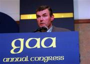 15 April 2000; Uachtarán Chumann Lœthchleas Gael Seán McCague during the GAA Annual Congress 2000 at Corrib Great Southern Hotel in Galway. Photo by Ray McManus/Sportsfile