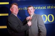 15 April 2000; Outgoing President Joe McDonagh fixes the medal of office onto Seán McCague's lapel during the GAA Annual Congress 2000 at Corrib Great Southern Hotel in Galway. Photo by Ray McManus/Sportsfile