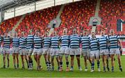 4 March 2015; Rockwell College players celebrate after defeating Glenstal Abbey. SEAT Munster Schools Senior Cup Semi-Final, Glenstal Abbey v Rockwell College. Thomond Park, Limerick. Picture credit: Diarmuid Greene / SPORTSFILE