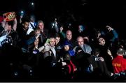 28 February 2015; Carl Frampton makes his way to the ring for his IBF Super-Bantamweight World Title fight with Chris Avalos. The World is Not Enough, Odyssey Arena, Belfast, Co. Antrim. Picture credit: Stephen McCarthy / SPORTSFILE