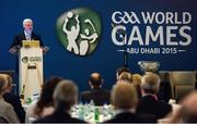 5 March 2015; Uachtarán Chumann Lúthchleas Gael Aogán Ó Feargháil speaking at the GAA World Games - Business Forum. Park Rotana Hotel, Abu Dhabi, United Arab Emirates. Picture credit: Ray McManus / SPORTSFILE