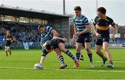 6 March 2015; Ronan Sharkey, The Kings Hospital, scores his side's first try despite the efforts of Cathal Birmingham, Castleknock College. Vinnie Murray Cup Final, The Kings Hospital v Castleknock College. Donnybrook Stadium, Donnybrook, Dublin. Picture credit: Piaras Ó Mídheach / SPORTSFILE