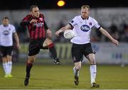 6 March 2015; Chris Shields, Dundalk, in action against Stephen Rice, Longford Town. SSE Airtricity League, Premier Division, Dundalk v Longford Town. Oriel Park, Dundalk, Co. Louth. Photo by Sportsfile