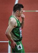 7 March 2015; Ireland's Danny Mooney after his Men's 1,500m semi-final event, where he finished in 6th position with a time of 3:48.96. European Indoor Athletics Championships 2015, Day 3, Prague, Czech Republic. Picture credit: Pat Murphy / SPORTSFILE