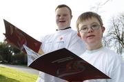 6 February 2008; Phoenix Flyers Special Olympics Club athletes Lee Ruth, 10, from Finglas, Dublin, with Keith Murtagh, from Lucan, Co.Dublin, reading the new Special Olympics Ireland Strategy 2008 - 2011. The strategy is available to download at www.specialolympics.ie. Fitzpatrick Castle Hotel, Killiney, Co Dublin. Picture credit: Melanie Downes / SPORTSFILE