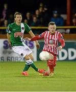 7 March 2015; David Cawley, Sligo Rovers, in action against Liam Miller, Cork City. SSE Airtricity League Premier Division, Sligo Rovers v Cork City. The Showgrounds, Sligo. Picture credit: Oliver McVeigh / SPORTSFILE