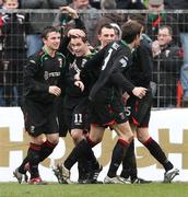 23 February 2008; Glentoran's David Scullion, 11, celebrates his goal with team-mates. Carnegie Premier league, Newry City v Glentoran, The Showgrounds, Newry, Co. Down. Picture credit; Oliver McVeigh / SPORTSFILE