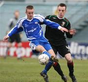 23 February 2008; Richard Clarke, Newry City, in action against Jason Hill, Glentoran. Carnegie Premier league, Newry City v Glentoran, The Showgrounds, Newry, Co. Down. Picture credit; Oliver McVeigh / SPORTSFILE