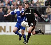 23 February 2008; Gary Hamilton, Glentoran, in action against Paul Donegan, Newry City. Carnegie Premier league, Newry City v Glentoran, The Showgrounds, Newry, Co. Down. Picture credit; Oliver McVeigh / SPORTSFILE