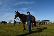 10 March 2015; Jockey Robbie O'Connor with Faugheen on the gallops ahead of the day's racing. Cheltenham Racing Festival 2015, Prestbury Park, Cheltenham, England. Picture credit: Ramsey Cardy / SPORTSFILE