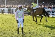 10 March 2015; Jockey Ruby Walsh looks on after being  dismounted from Annie Power at the final fence in the David Nicholson Mares' Hurdle. Cheltenham Racing Festival 2015, Prestbury Park, Cheltenham, England. Picture credit: Ramsey Cardy / SPORTSFILE