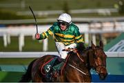 10 March 2015; Jockey Jamie Codd, aboard Cause of Causes, celebrates after winning the National Hunt Steeplechase. Cheltenham Racing Festival 2015, Prestbury Park, Cheltenham, England. Picture credit: Ramsey Cardy / SPORTSFILE