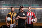 11 March 2015; David Bentley, Jackie Tyrrell and Aaron Kernan are pictured ahead of “TheToughest Trade”, a documentary film commissioned by AIB that will air on TV3 at 10pm on Thursday 12th March. The documentary will follow Jackie and Aaron as they swap their GAA clubs for the professional sports of baseball and football while former professional athletes David Bentley and Brian Schneider experience the life of an amateur GAA club player with Crossmaglen Rangers, Armagh, and James Stephens, Kilkenny. For exclusive content and to see why the AIB Club Championships are #TheToughest follow us @AIB_GAA and on Facebook at facebook.com/AIBGAA. Clanna Gael GAA Club, Ringsend, Dublin. Picture credit: Stephen McCarthy / SPORTSFILE