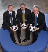 12 March 2015; Bank of Ireland has today announced a four-year sponsorship contract with the FAI which will run up to the end of 2018. The sponsorship sees the Bank become the Official Financial Services Partner of the FAI and the sponsor of the Post-Primary Schools Cup Competitions. Pictured at the announcement are Republic of Ireland manager Martin O'Neill, John Delaney, FAI CEO, and John Keegan, Director of Distribution Channels at Bank of Ireland. Bank of Ireland, Grand Canal Square, Docklands, Dublin. Picture credit: Stephen McCarthy / SPORTSFILE