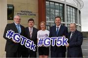 12 March 2015; Event Ambassador and Olympian Catherina McKiernan launches the Grant Thornton Corporate 5k Team Challenges 2015 which include two new locations the National Sports Campus in Fingal on Wednesday 13th of May and South Mall, Cork City on Tuesday 30th of June with the flagship event taking place in the Dublin Docklands on Tuesday 1st of September. Pictured at the launch are, from left, Dave Conway, Chief Executive, National Sports Campus, John Foley, CEO Athletics Ireland, Event Ambassador and Olympian Catherina McKiernan, Paul McCann, Managing Partner Grant Thornton, and Paul Reid Chief Executive Fingal County Council. National Aquatic Centre, National Sports Campus, Abbotstown, Dublin. Picture credit: Pat Murphy / SPORTSFILE