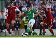 31 May 2016; Callum O'Dowda of Republic of Ireland in action against Dzianis Paliakov, left, and Mikhail Sivakov of Belarus during the EURO2016 Warm-up International between Republic of Ireland and Belarus in Turners Cross, Cork. Photo by Brendan Moran/Sportsfile