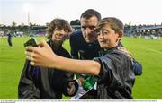31 May 2016; Ballboys Josh McCarthy, left, and Liam Connolly, from Crosshaven AFC, Cork, take a selfie with John O'Shea of the Republic of Ireland following the EURO2016 Warm-up International between Republic of Ireland and Belarus in Turners Cross, Cork. Photo by Brendan Moran/Sportsfile