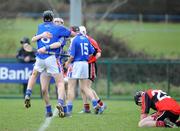 29 February 2008; Stephen Lillis, 8, and TJ Reid, Waterford IT, celebrate at the final whistle as Michael Rice, 29, UCC drops to his knees. Ulster Bank Fitzgibbon Cup Hurling Semi-Final, Waterford IT v UCC, Cork IT, Cork. Picture credit: Matt Browne / SPORTSFILE