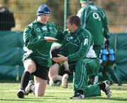 3 March 2008; Ireland's Paul O'Connell and Alan Quinlan, right, in conversation during squad training. Ireland rugby squad training, Belfield, UCD, Dublin. Picture credit; Pat Murphy / SPORTSFILE