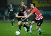 13 March 2015; David McMillan, Dundalk, in action against Shane McEleney, Derry City. SSE Airtricity League Premier Division, Derry City v Dundalk, Brandywell, Derry. Picture credit: Oliver McVeigh / SPORTSFILE