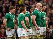 14 March 2015; Ireland players, from left, Jordi Murphy, Eoin Reddan, Sean O'Brien, Paul O'Connell and Iain Henderson before the final scrum of the game. RBS Six Nations Rugby Championship, Wales v Ireland. Millennium Stadium, Cardiff, Wales. Picture credit: Stephen McCarthy / SPORTSFILE
