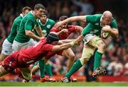 14 March 2015; Paul O'Connell, Ireland, is tackled by Luke Charteris, Wales. RBS Six Nations Rugby Championship, Wales v Ireland, Millennium Stadium, Cardiff, Wales. Picture credit: Brendan Moran / SPORTSFILE
