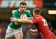 14 March 2015; Tommy Bowe, Ireland, is tackled by Scott Williams, Wales. RBS Six Nations Rugby Championship, Wales v Ireland, Millennium Stadium, Cardiff, Wales. Picture credit: Brendan Moran / SPORTSFILE