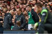 14 March 2015; Ireland's Jonathan Sexton looks on from the sideline after being substituted during the second half. RBS Six Nations Rugby Championship, Wales v Ireland, Millennium Stadium, Cardiff, Wales. Picture credit: Brendan Moran / SPORTSFILE