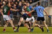 14 March 2015; Lee Keegan, Mayo, supported by team-mate Donal Vaughan, 9, in action against Diarmuid Connolly and Dean Rock,11, Dublin. Allianz Football League Division 1 Round 5, Mayo v Dublin. Elverys MacHale Park, Castlebar, Co. Mayo. Picture credit: Piaras Ó Mídheach / SPORTSFILE