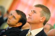 29 February 2008; Derry City manager Stephen Kenny, right, and Pat Fenlon, Bohemians manager, at the launch of the 2008 eircom League of Ireland season. Irish Management Institute, Sandyford, Dublin. Picture credit: Stephen McCarthy / SPORTSFILE