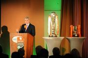 29 February 2008; Presenter of RTE's new eircom League programme Monday Night Soccer Con Murphy speaking at the launch of the 2008 eircom League of Ireland season. Irish Management Institute, Sandyford, Dublin. Picture credit: Stephen McCarthy / SPORTSFILE