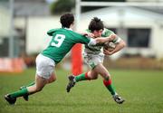 5 March 2008; Ian McKinley, St Columba's, is tackled by John Cooney, Gonzaga College. Vinnie Murray Senior Cup semi-final replay, St Columba's v Gonzaga College, Park Avenue, Sandymount, Dublin. Picture credit: Caroline Quinn / SPORTSFILE